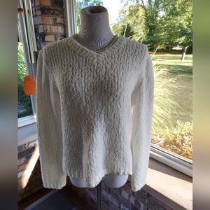 Never worn Y2K Sonoma Jean Company White Cozy Mini V neck sweater L